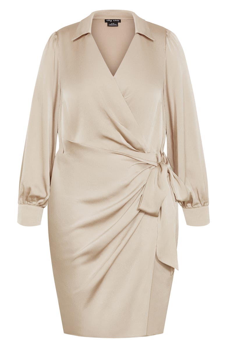 City Chic Marlowe Faux Wrap Dress, Alternate, color, Taupe