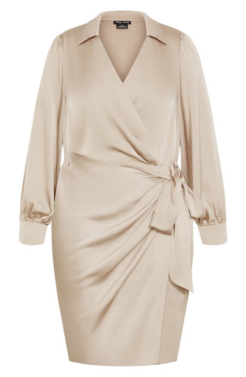 City Chic Marlowe Faux Wrap Dress In Neutral