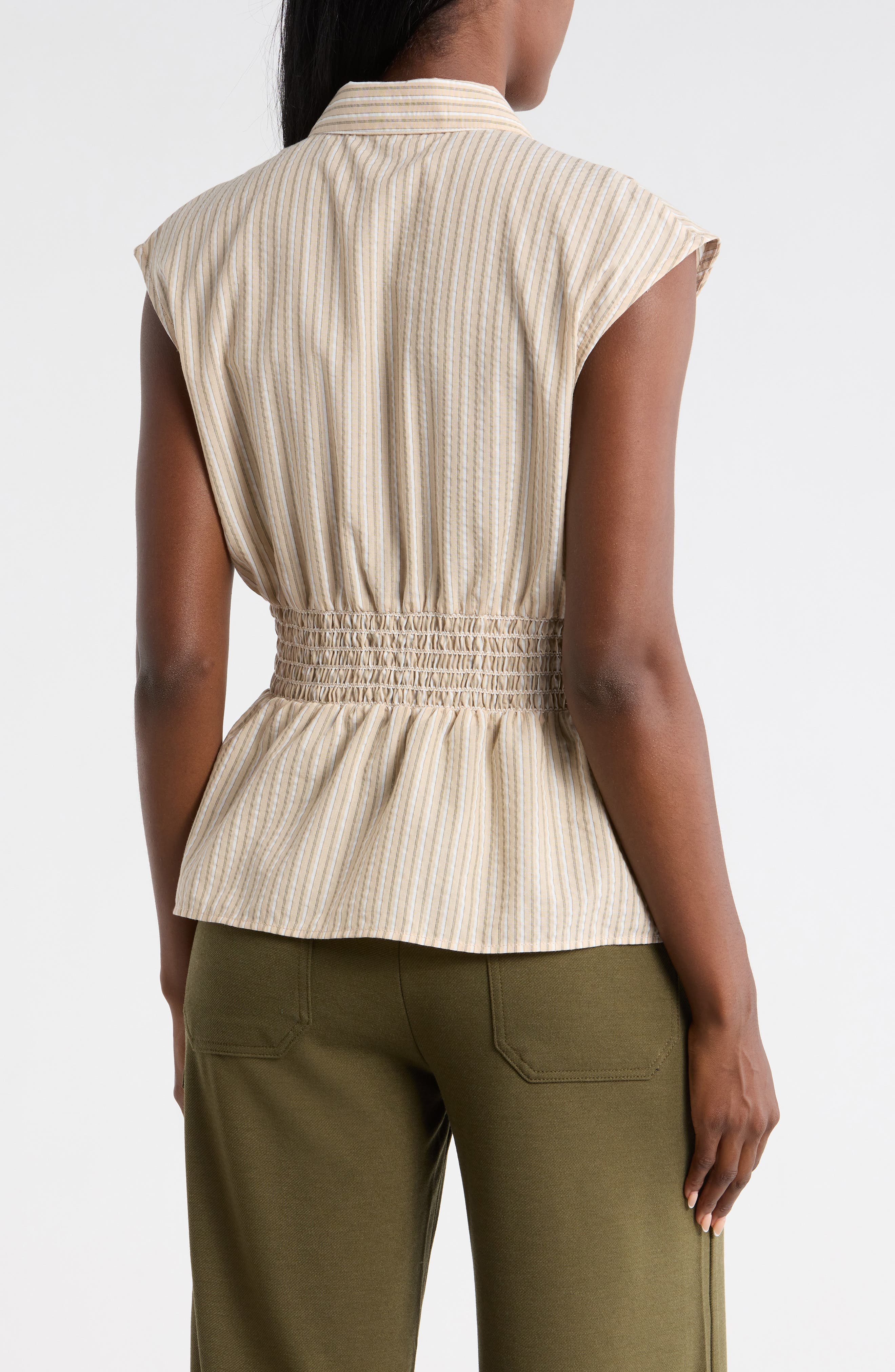 MAX STUDIO Pinstripe Pleated Sleeveless Shirt