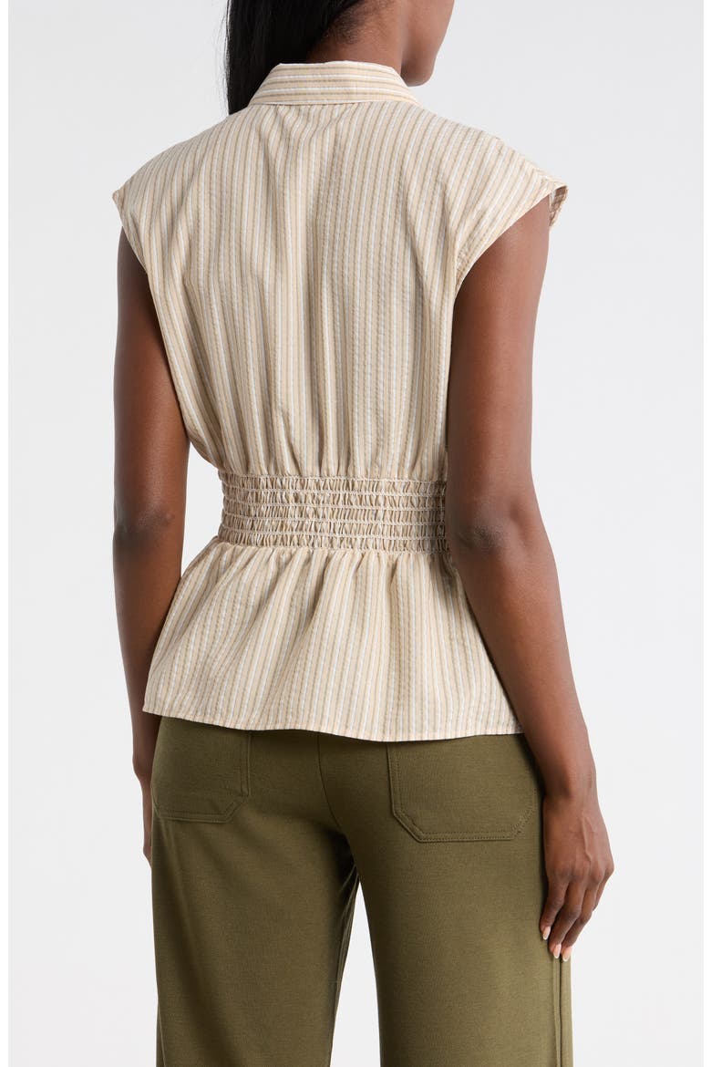 Pinstripe Pleated Sleeveless Shirt, Alternate, color, NEUTRAL SHADOW STRIPE