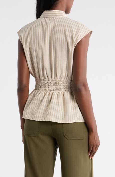 MAX STUDIO Pinstripe Pleated Sleeveless Shirt