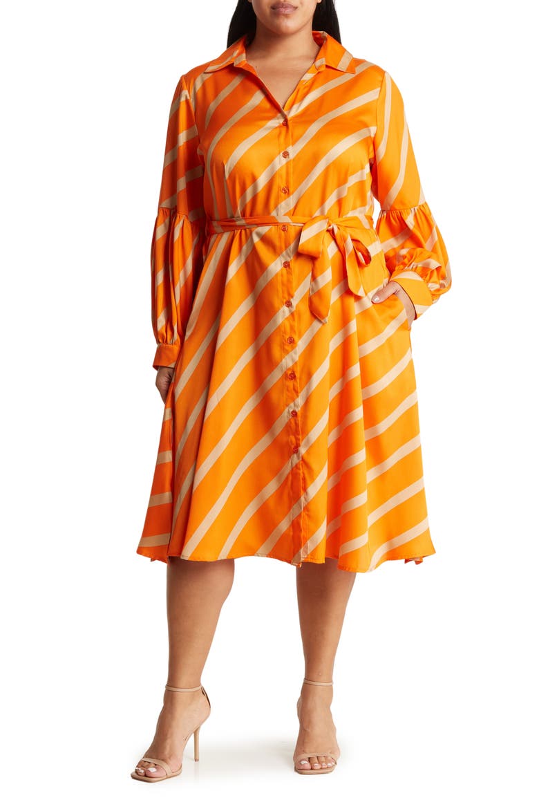Castaway Stripe Long Sleeve Shirtdress, Main, color, EXUBERANCE/ ICED COFFEE
