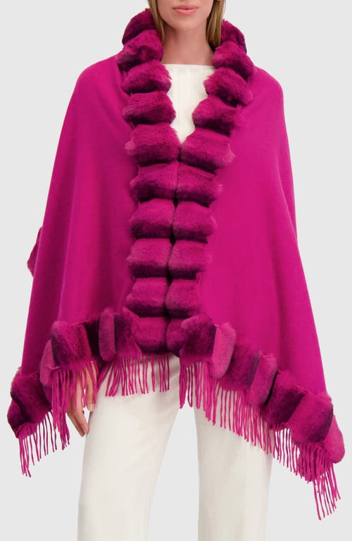 Lyla Grant Cashmere & Wool Blend Cape With Fur-free Chinchilla (faux Fur) Trim) In Pink