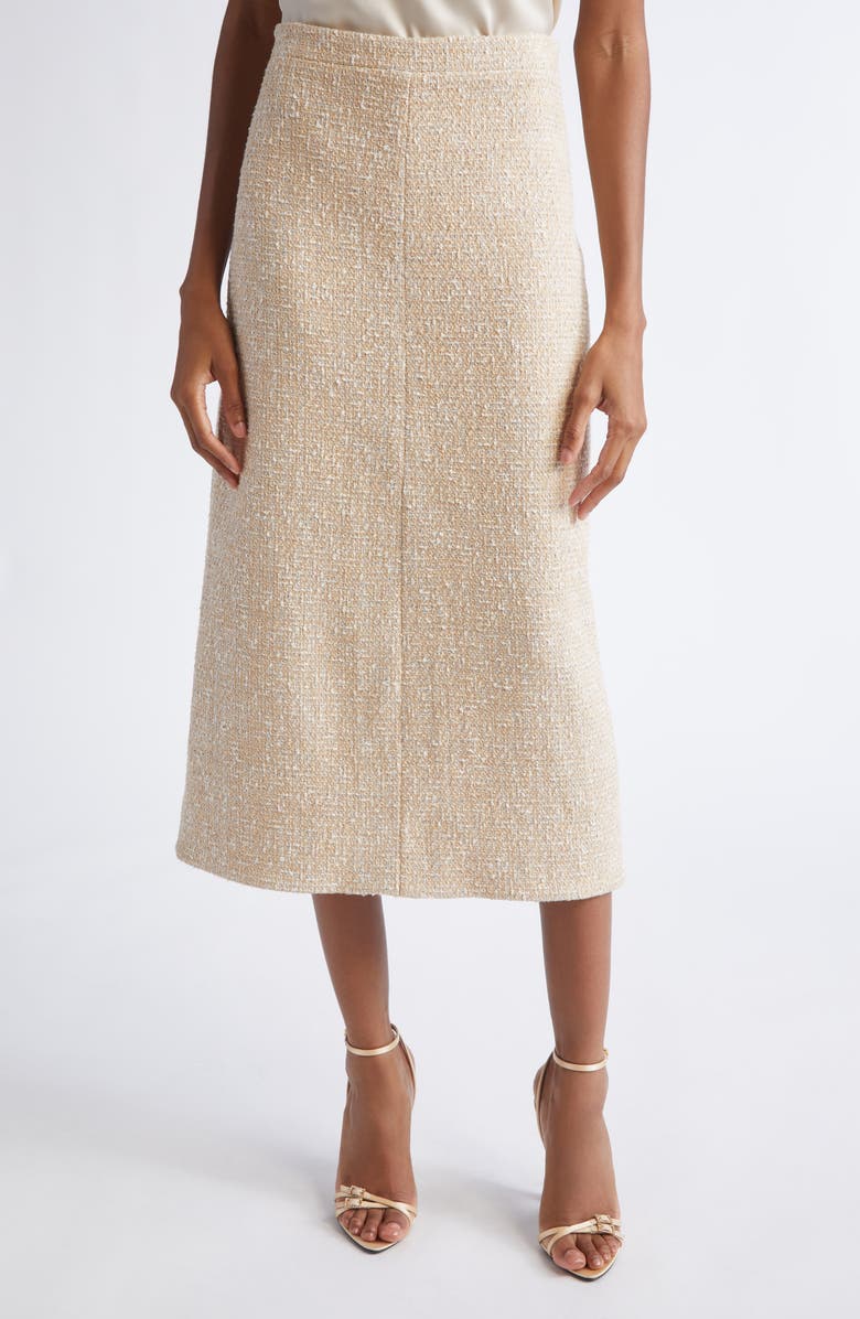 ST. JOHN Metallic Latte Tweed A-line Skirt, Main, color, Latte Ecru Multi