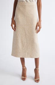 ST. JOHN Metallic Latte Tweed A-line Skirt