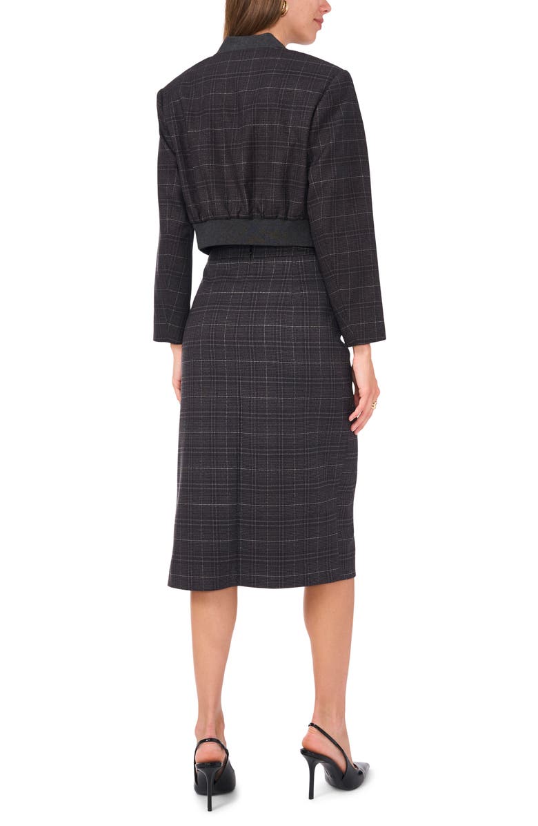 Vince Camuto Windowpane Plaid Crop Bomber Jacket, Alternate, color, Rich Black