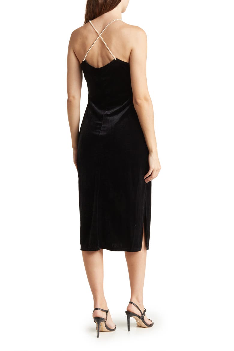 Beaded Strap Velvet Midi Dress, Alternate, color, BLACK
