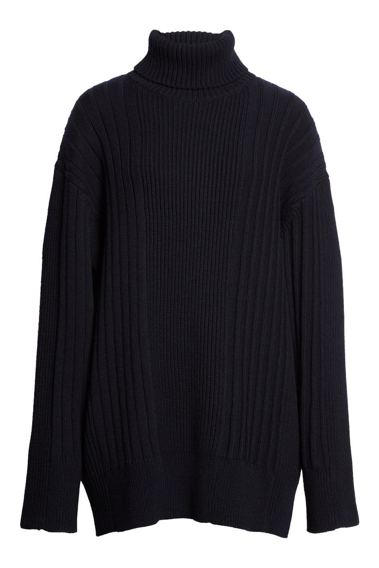 St. John Collection Turtleneck Rib Knit Sweater, Alternate, color, BLACK