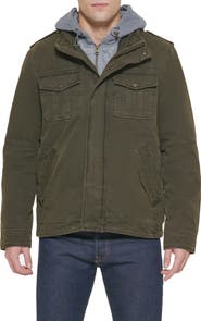 Levi's® Washed Cotton Faux Shearling Lined Hooded Military Jacket
