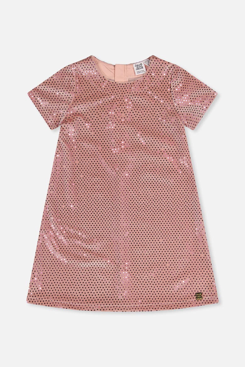 Short Sleeve Sparkle Velour A-Line Dress, Main, color, Pink