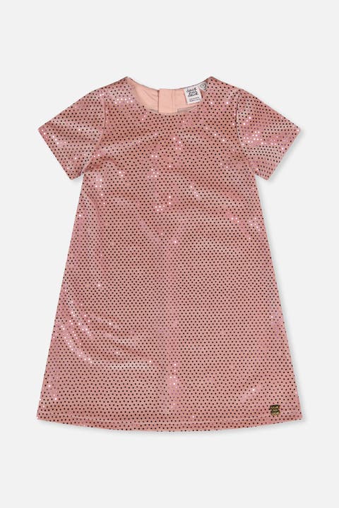 Short Sleeve Sparkle Velour A-Line Dress