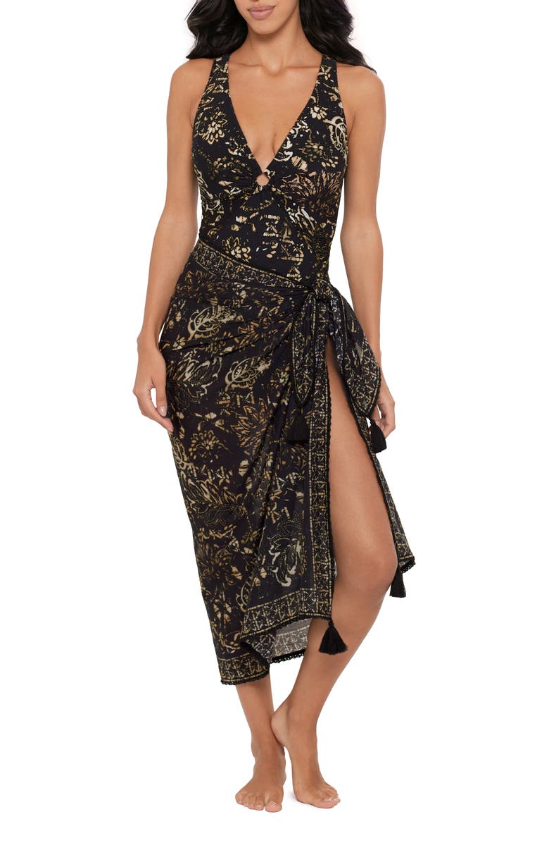 Magicsuit<sup>®</sup> Balinese Cotton Cover-Up Pareo, Main, color, Black/ Multi