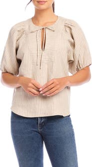 FIFTEEN TWENTY Imogen Pinstripe Puff Sleeve Top