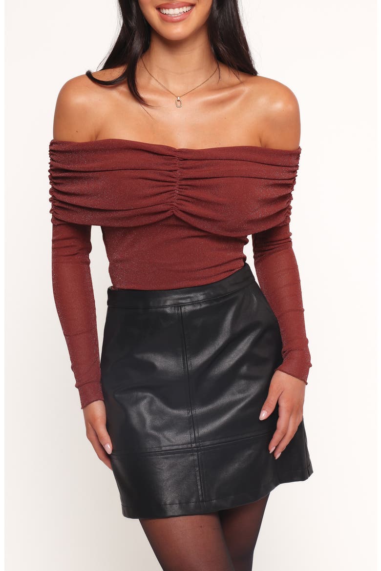 Raya Metallic Off the Shoulder Top, Alternate, color, MERLOT