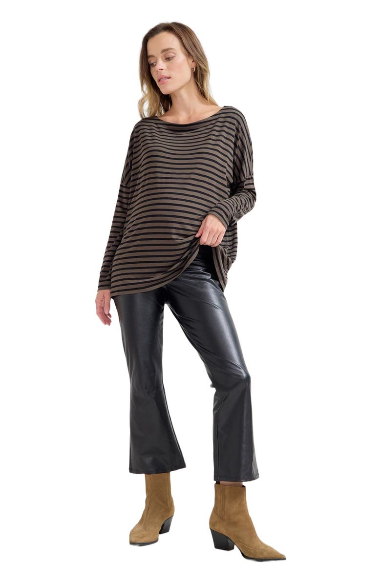 HATCH Collection The Vegan Stretch Leather Crop Flare, Main, color, Black