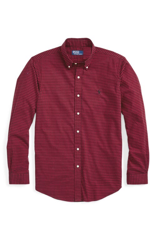 Polo Ralph Lauren Classic Fit Gingham Sanded Twill Button-down Shirt In Burgundy