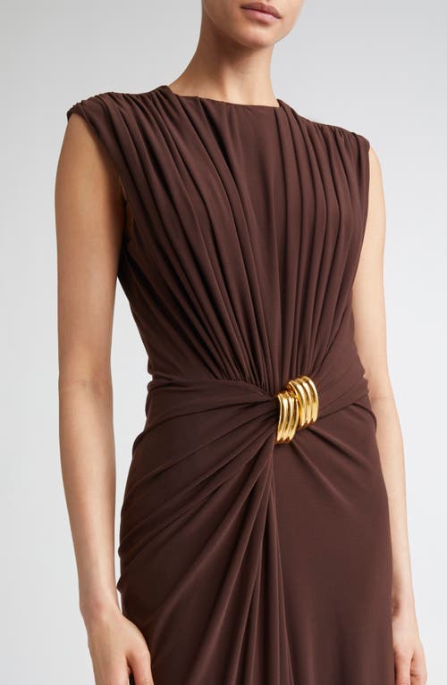 Brandon Maxwell The Serena Draped Jersey Maxi Dress In Brown