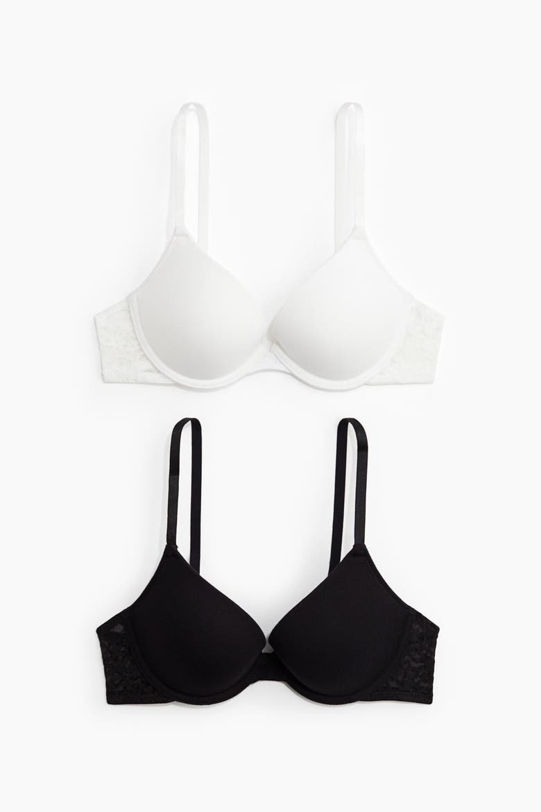 2-pack Cotton Push-up Bras, Alternate, color, White/black