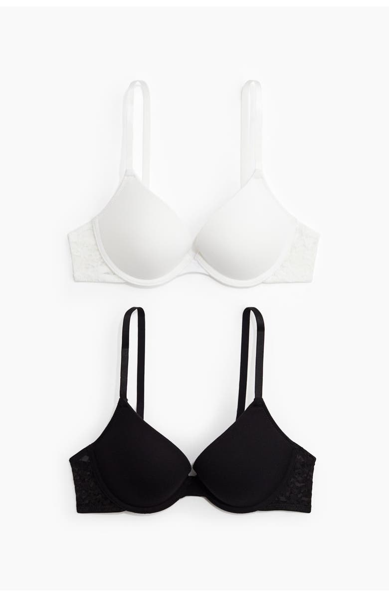 H&M 2-pack Cotton Push-up Bras, Main, color, White/Black
