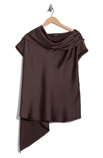 Renee C Satin Scarf Top In Brown