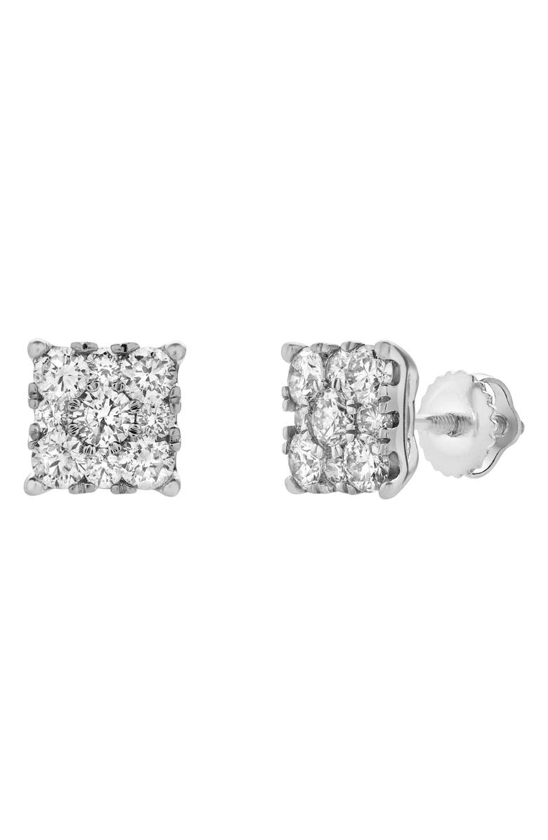 LuvMyJewelry Lab Grown Diamond Square Cluster Stud Earrings, Alternate, color, 14K White Gold