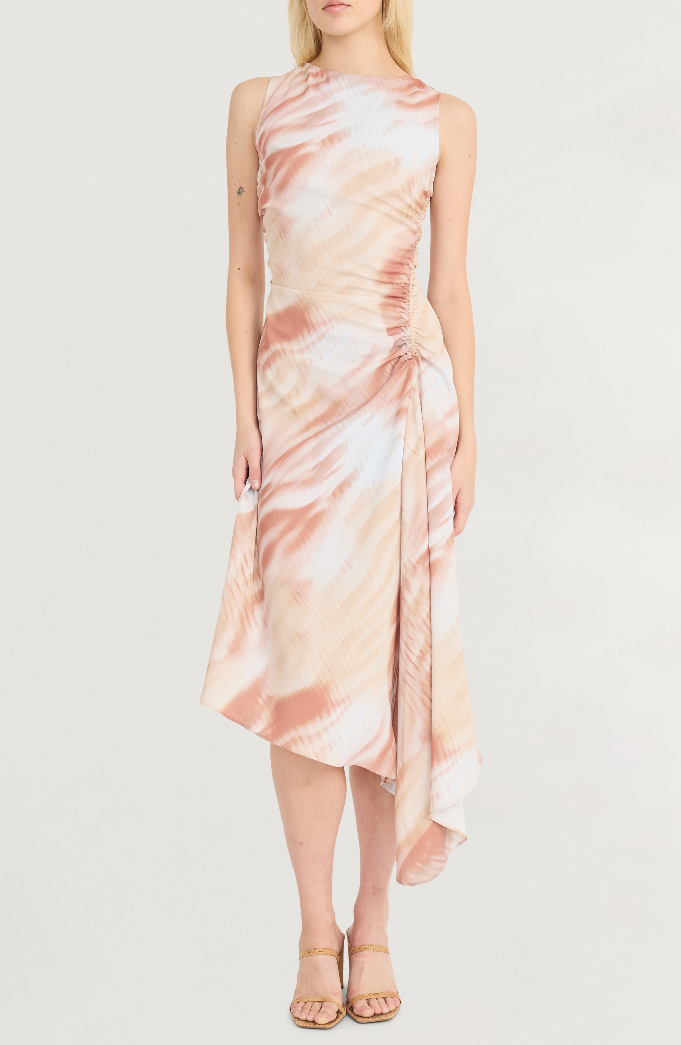Luxely Asymmetric Satin Midi Dress