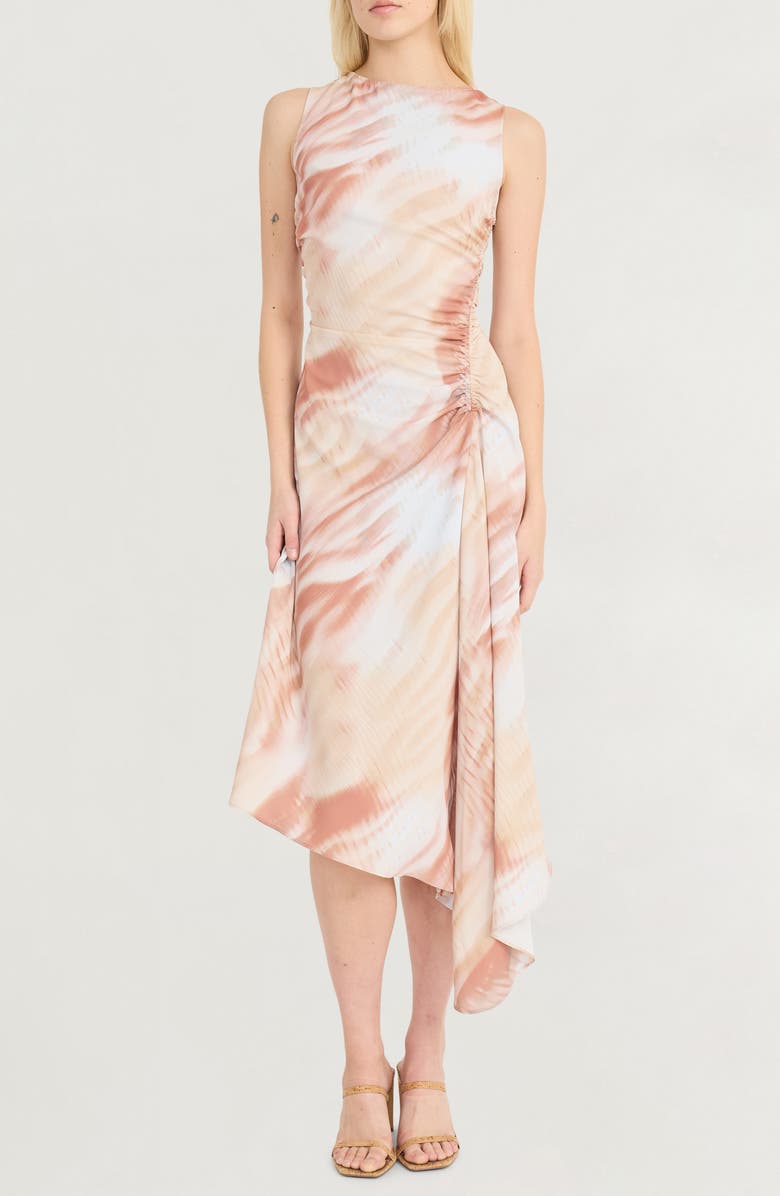 Luxely Asymmetric Satin Midi Dress, Main, color, 
