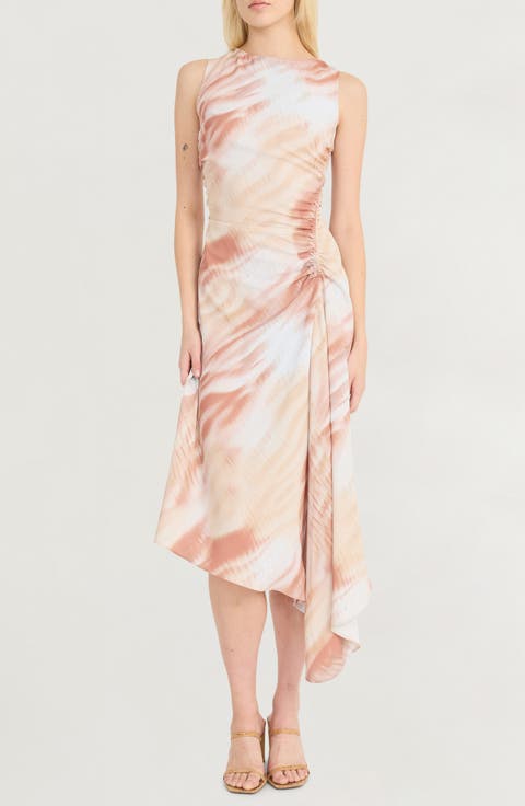 Asymmetric Satin Midi Dress