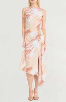 Luxely Asymmetric Satin Midi Dress