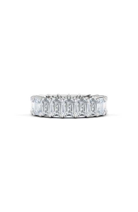 Emerald Cut Lab Created Diamond 18K Gold Eternity Band