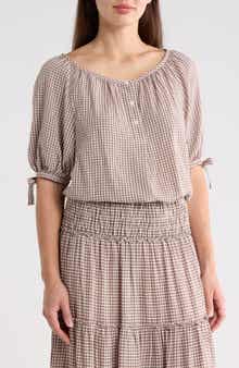MAX STUDIO Gingham Bubble Hem Top