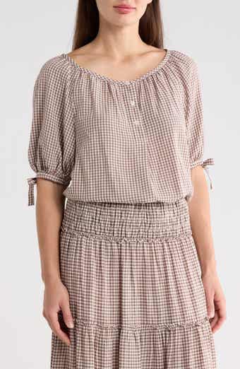 MAX STUDIO Gingham Bubble Hem Top