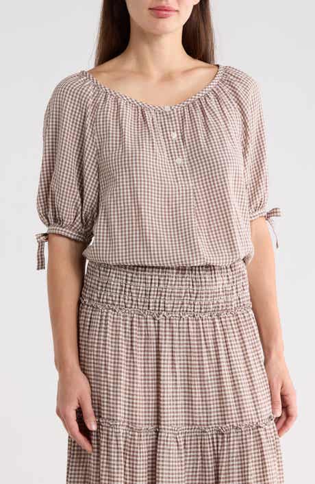 MAX STUDIO Gingham Bubble Hem Top