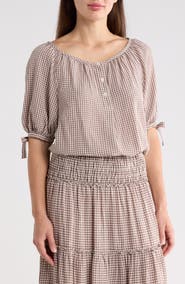 MAX STUDIO Gingham Bubble Hem Top