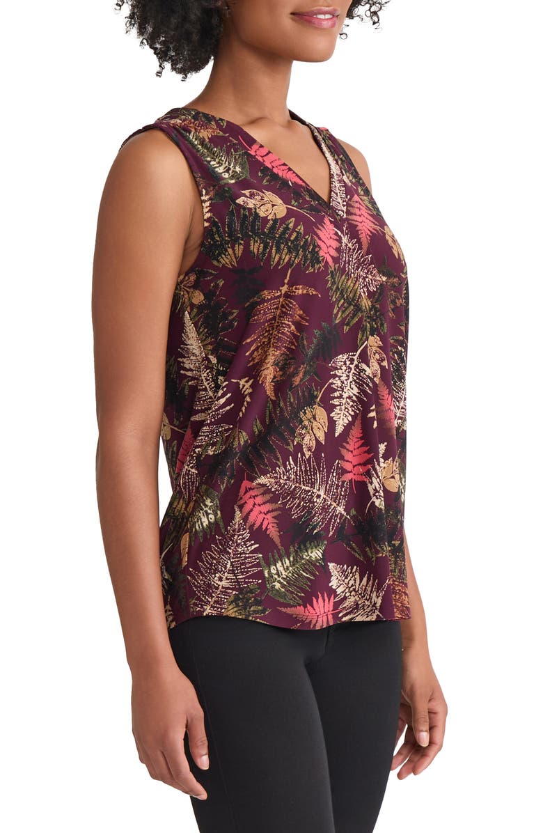 Jones New York Pleated V-Neck Shell Top, Alternate, color, Wine Plum Multi