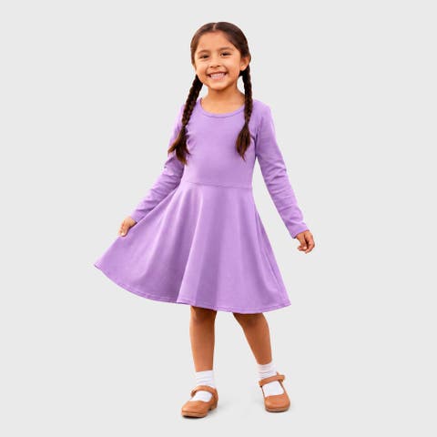 Baby Girls Soft Jersey 100% Cotton Long Sleeve Skater Twirly Dress