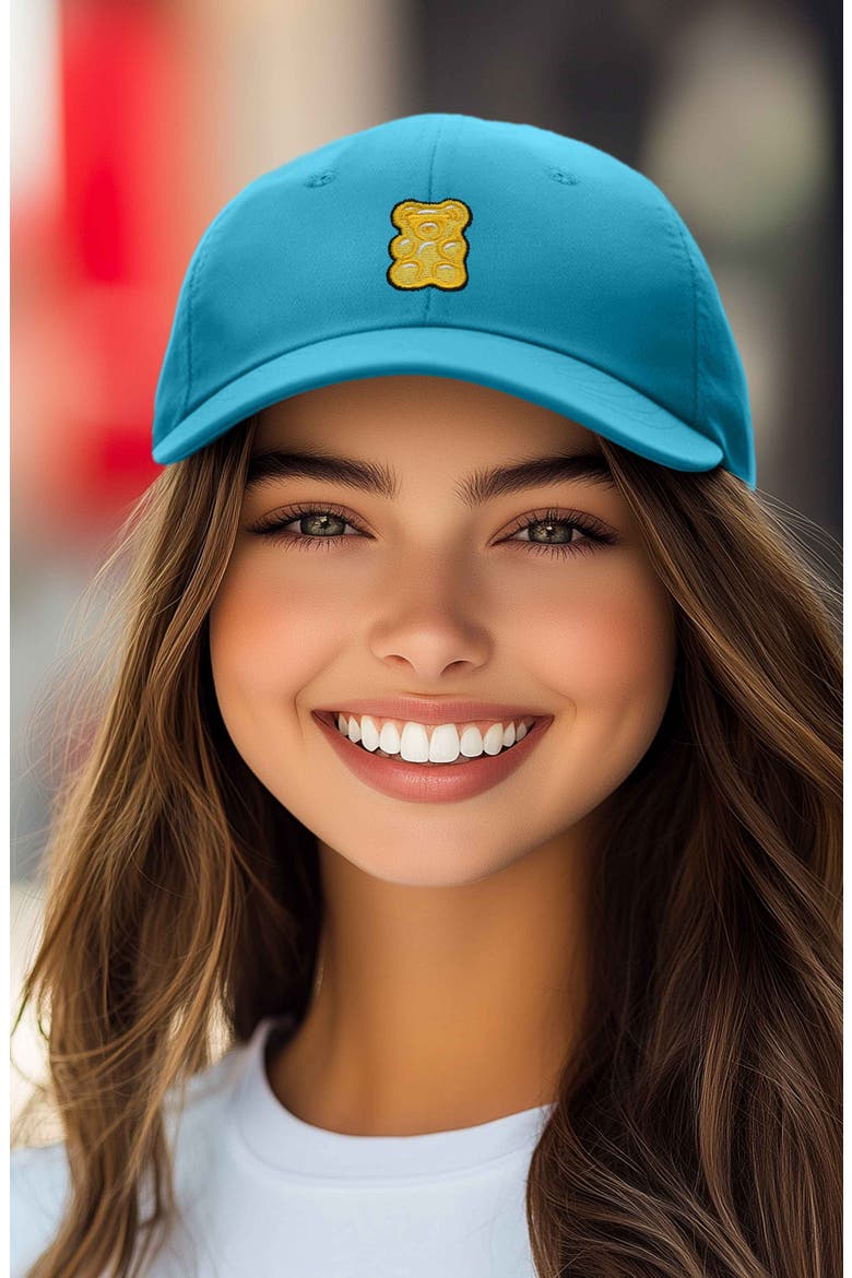 Yellow Gummy Embroidered Dad Cap, Alternate, color, Teal