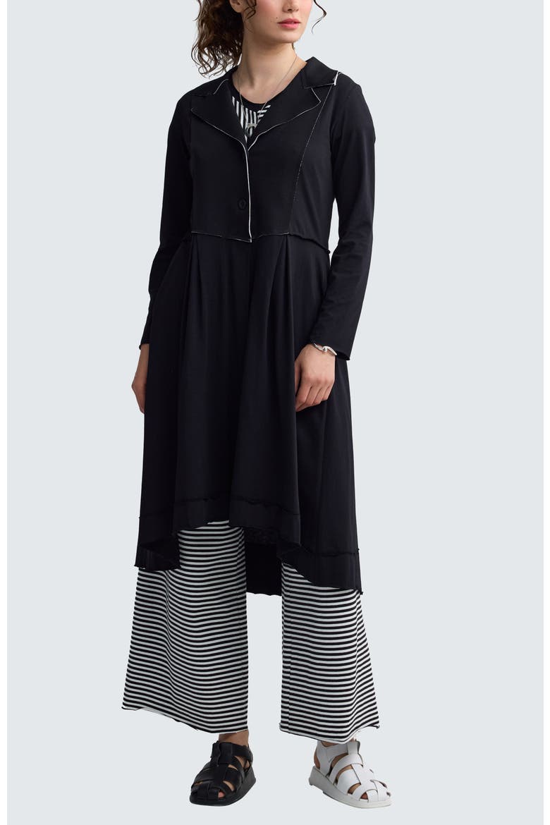 Ysolde Contrast-Stitch Long Jacket, Alternate, color, Black