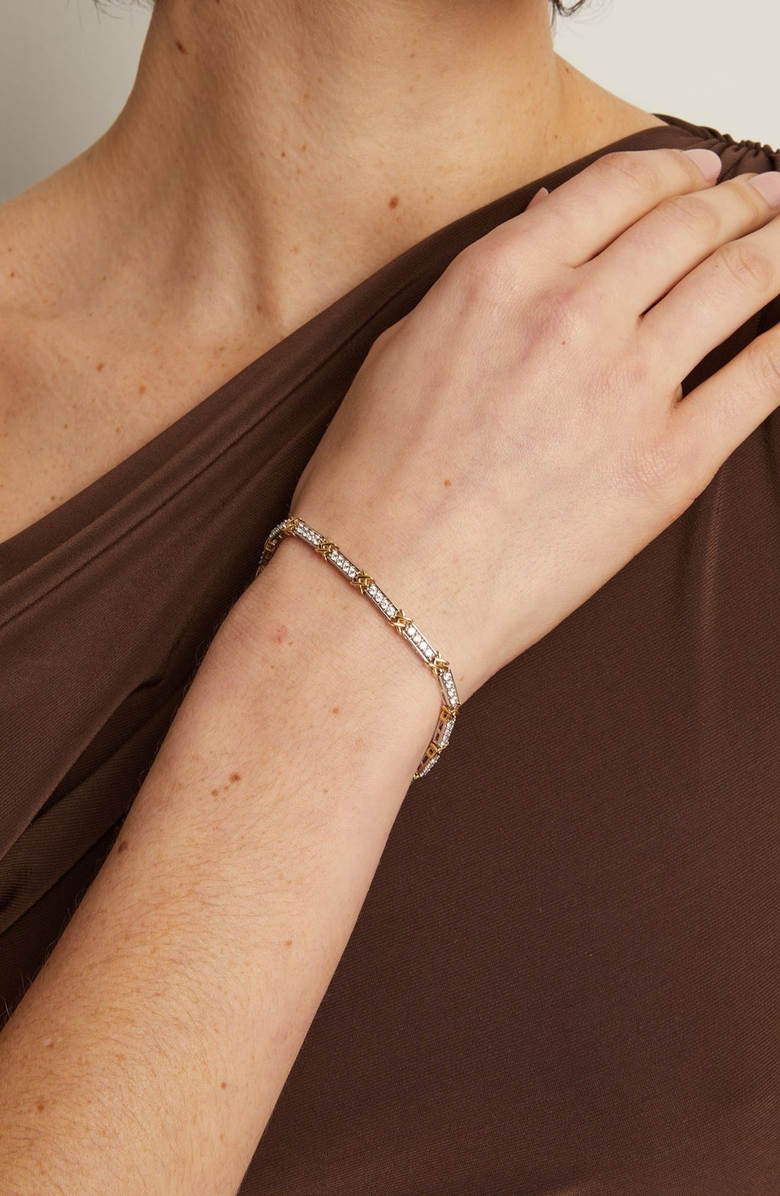 Aurate New York Lab Grown White Sapphire X Tennis Bracelet, Alternate, color, Yellow / White Vermeil