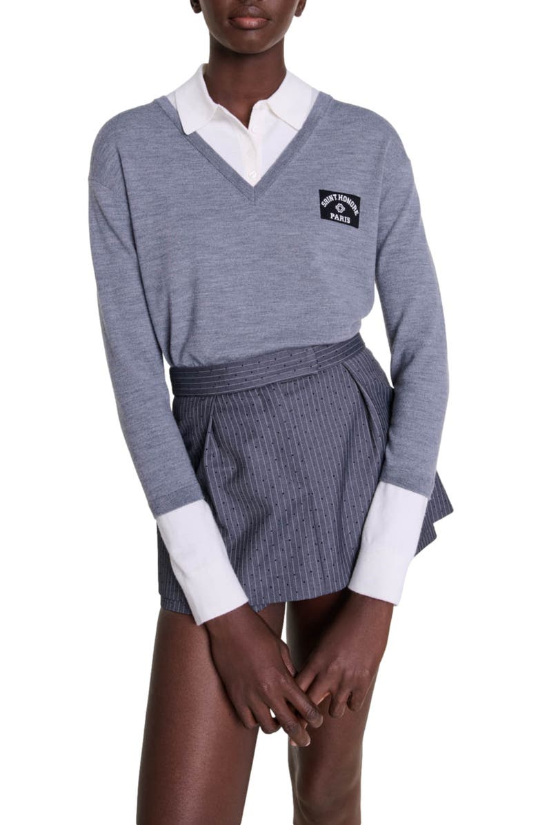 maje Rhinestone layered skort, Alternate, color, 