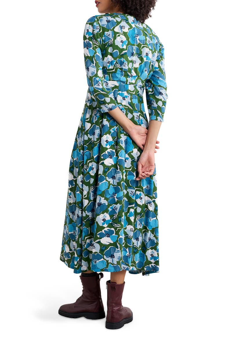 Etta Floral Pleated Midi Dress, Alternate, color, PAPER HELLEBORES FOREST GREEN