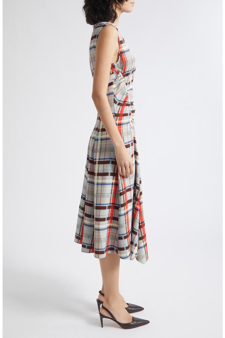 Gathered Midi Dress, Alternate, color, SCARLET GRID