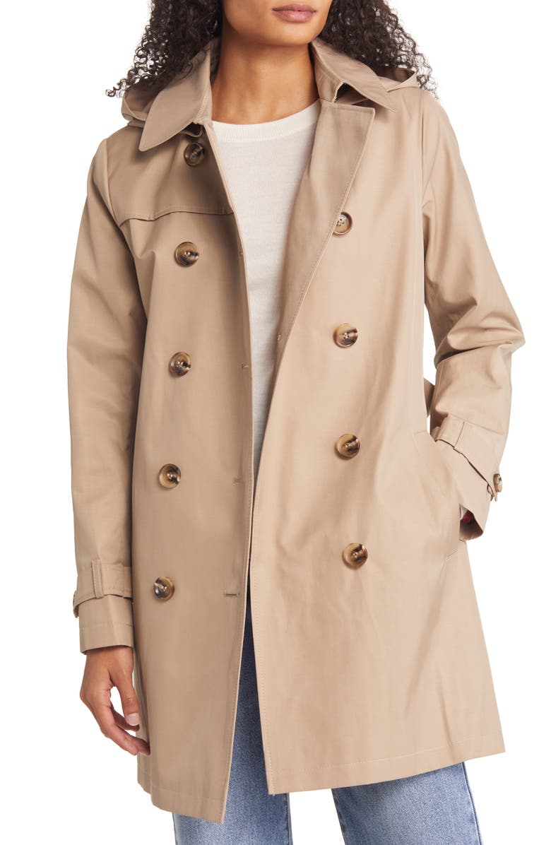 Sam Edelman Water Repellent Hooded Cotton Blend Trench Coat, Alternate, color,