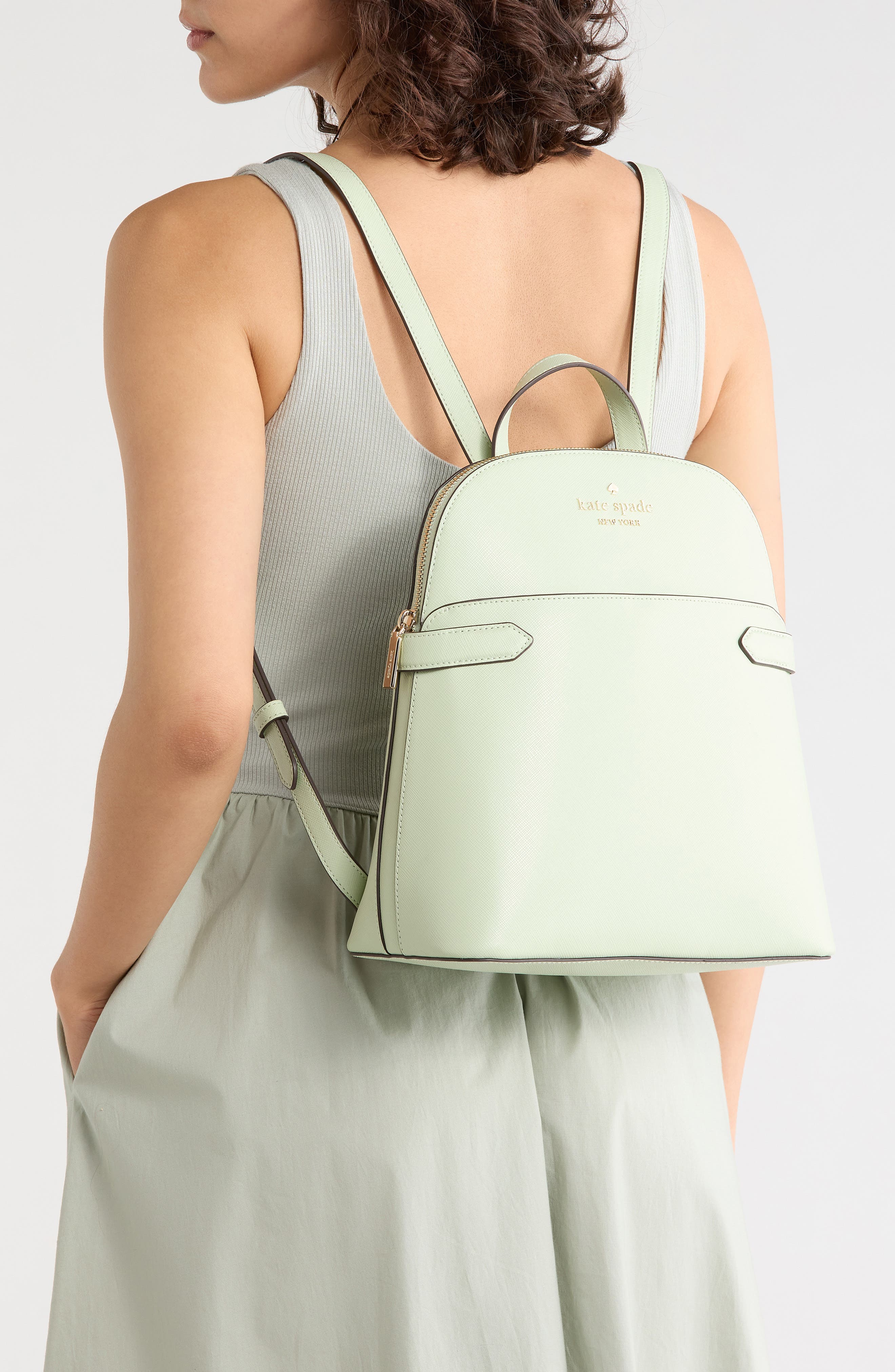 staci saffiano leather dome backpack, Alternate, color, LIGHT OLIVE
