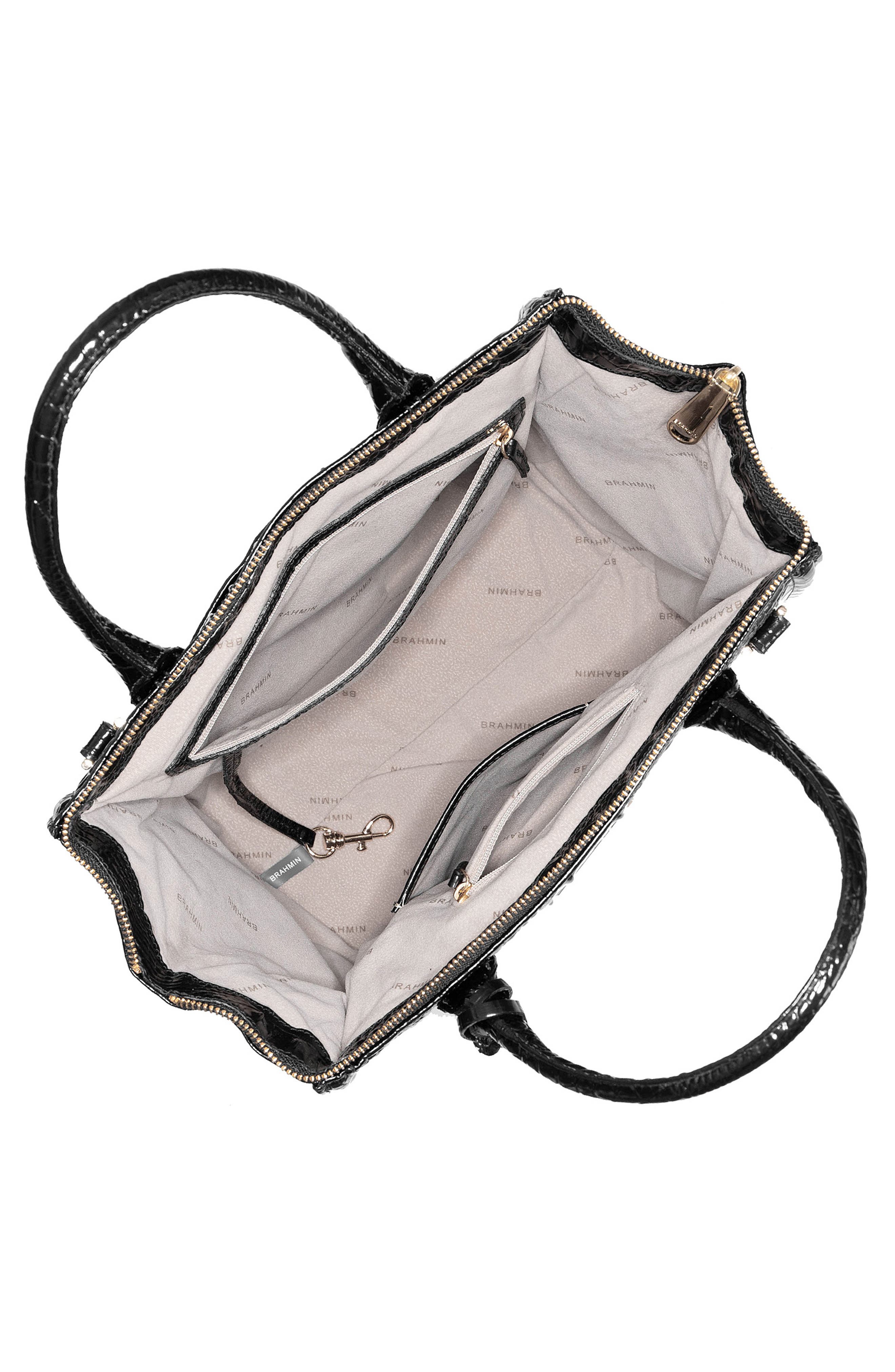 Brahmin Caroline Croc Embossed Leather Satchel, Alternate, color, Black