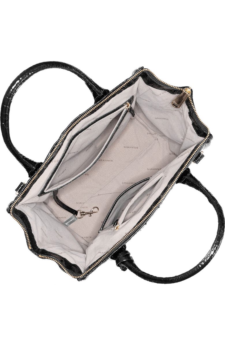 Brahmin Caroline Croc Embossed Leather Satchel, Alternate, color, Black