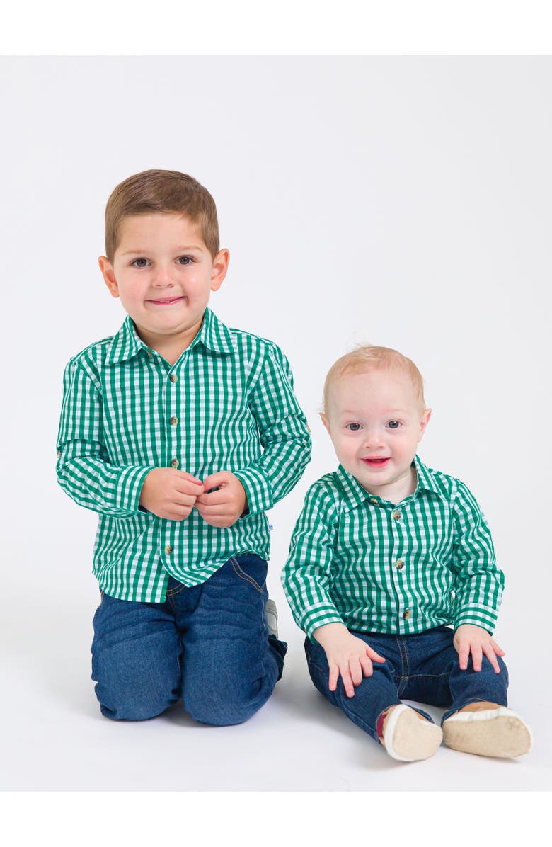RuggedButts Boys Long Sleeve Button Down Shirt, Alternate, color, Classic Emerald Green Gingham