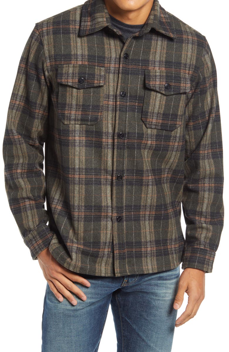 Schott NYC CPO Plaid Wool Blend Button-Up Shirt Jacket, Alternate, color, 