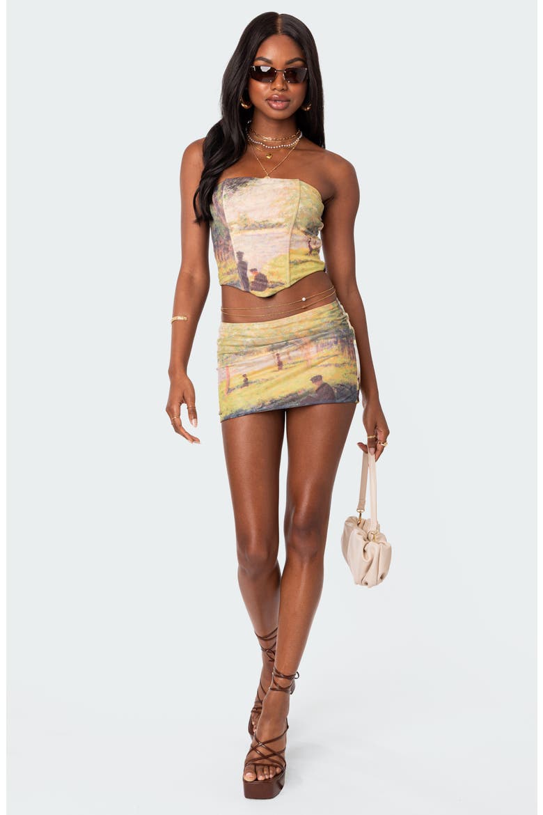 Picture Perfect Print Mesh Corset, Alternate, color, GREEN