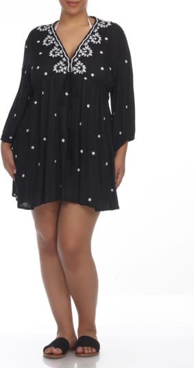 Embroidered 3/4 Sleeve Coverup